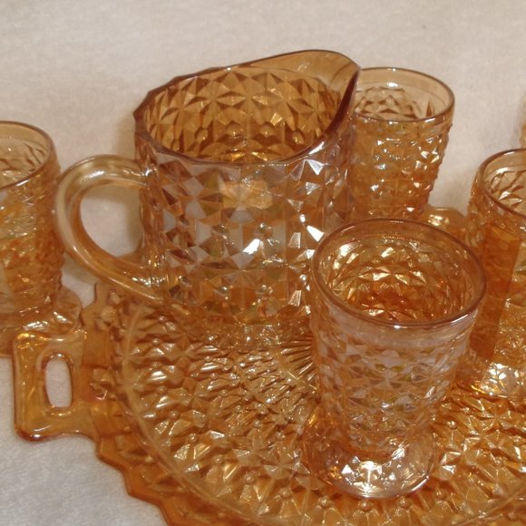Indiana carnival glass marigold pitcher glasses - Picture 3 of 3